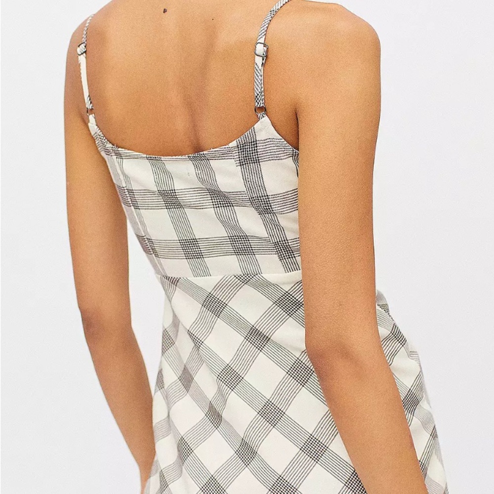 Urban Outfitters Cream and Brown Plaid Spaghetti Strap Mini Dress - Picture 4 of 11